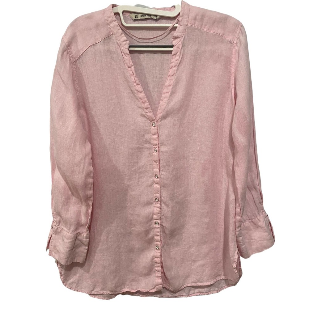 Zara Basic 100% Linen top Kate Middleton Pink  Size L